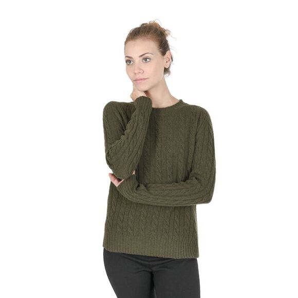 Crown of Edinburgh Cashmere Cable Knit Jumper Olive Green Women Khaki Gloves - Picture 5 of 7